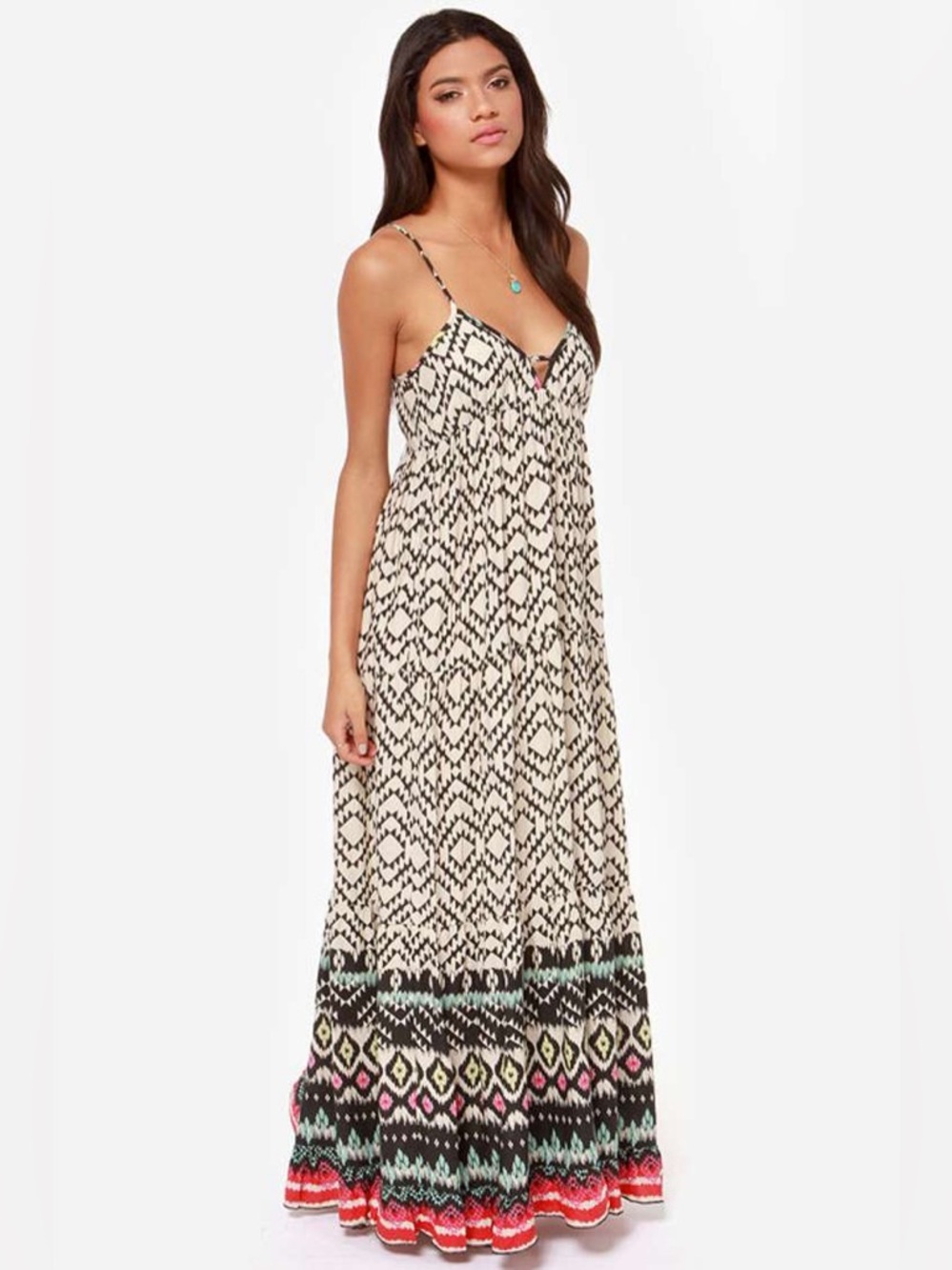Billabong Brighter Than Black and Beige Print Maxi Dress NWT - Picture 4 of 9